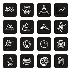 Team Building Icons Freehand White On Black