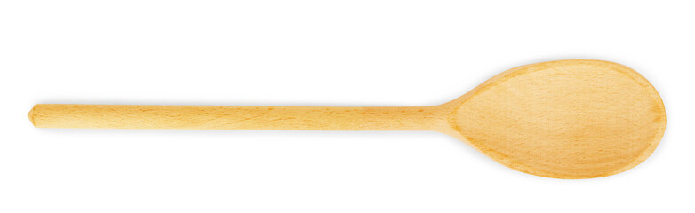 Top view of a wooden spoon on a white background