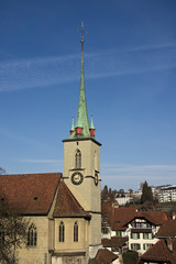 Close up of Nydegg Church in the old town of bern, the capital of switzerland.