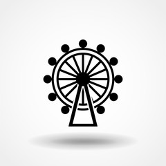 Ferris Wheel Icon Silhouette. Entertainment Round Attraction. Vector Illustration EPS10