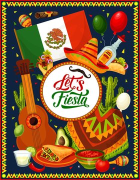 Guitar, sombrero, Mexican flag and fiesta food