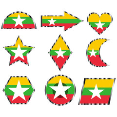 Set with the image of the flag of Myanmar. Vector.