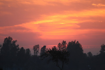 Sunset Time in a Remote Village Area
