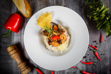 sea food with rice and vegetables