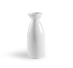 white ceramic japanese traditional sake bottle on white background