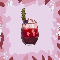 Bramble cocktail illustration. Alcoholic classic bar drink hand drawn vector. Pop art - 251376583