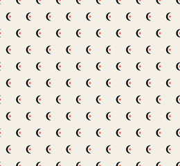 Vector seamless pattern with moons and circles. Inspired by japanese sushi design. Randomly spaced semicircles and coral circles. Abstract geometric background. Best for fabric textile print