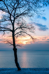 Winter sunset over the lake Balaton 