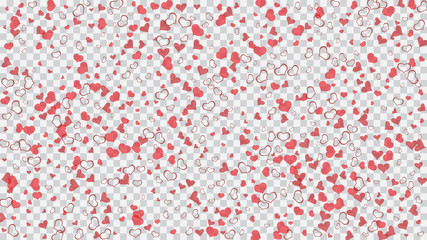 Red on Transparent background Vector. Happy background. Red hearts of confetti crumbled. Part of the design of wallpaper, textiles, packaging, printing, holiday invitation for birthday.