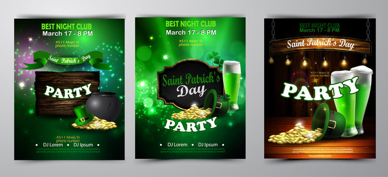 Irish holiday Saint Patrick s Day. Party poster, disco night placard