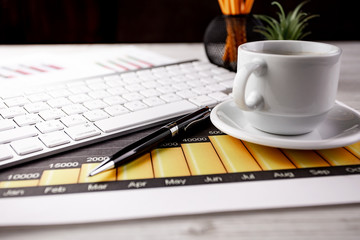 Items for business on a light background on the table, view from the top