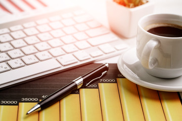Items for business on a light background on the table, view from the top
