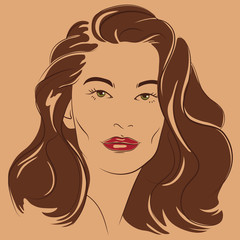 Vector Illustration Beautiful Woman Face Hand Drawn 