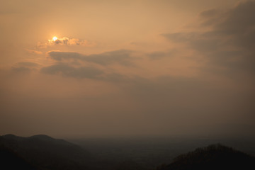 View of Sunset at hill with PM2.5 dust in background