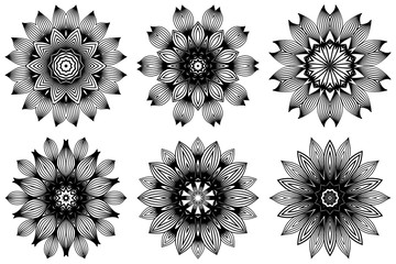 Set of Hand Drawn Background With Mandala. Vector Decorative Elements. Arabic, Indian, Ottoman Motifs. Black white color