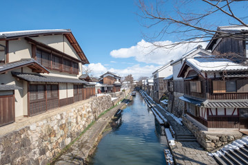 A canal in Omihachiman city, Shiga prefecture. There are old-fashioned house along the canal