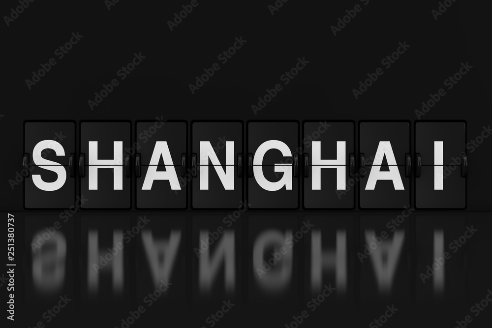 Poster Mechanical Analog Flip Clock Board with Shanghai Sign. 3d Rendering