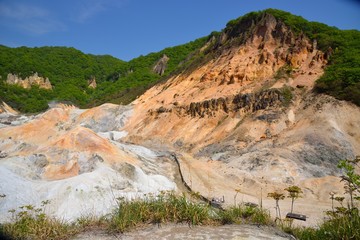 Jigokudani valley, active volcano in Noboribetsu, Hokkaido, Japan