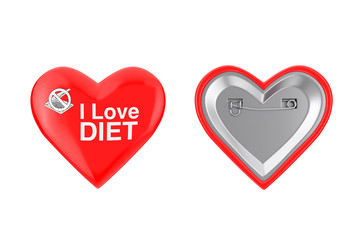 Red Heart Pin Badges with I Love Diet Sign. 3d Rendering