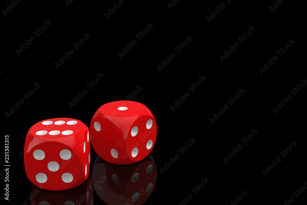 Aufkleber Casino Gambling Concept. Red Game Dice Cubes in Flight. 3d Rendering