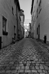 Rothenburg ob der Tauber, Germany - 18 February 2019: The streets of Rothenburg