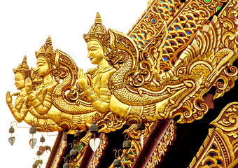 Fototapeta na wymiar Stucco sculpture Thai pattern decorated with temples in Thailand