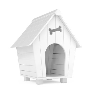 White Cartoon Dog House in Clay Style. 3d Rendering