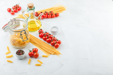 Naklejka na ściany i meble Italian Pasta with tomatoes, oil