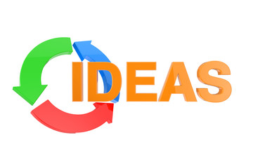 Orange Ideas Sign with Colour Business Conceptual Arrows. 3d Rendering