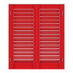 Retro Red Wooden Window with Sutters Jalousie. 3d Rendering