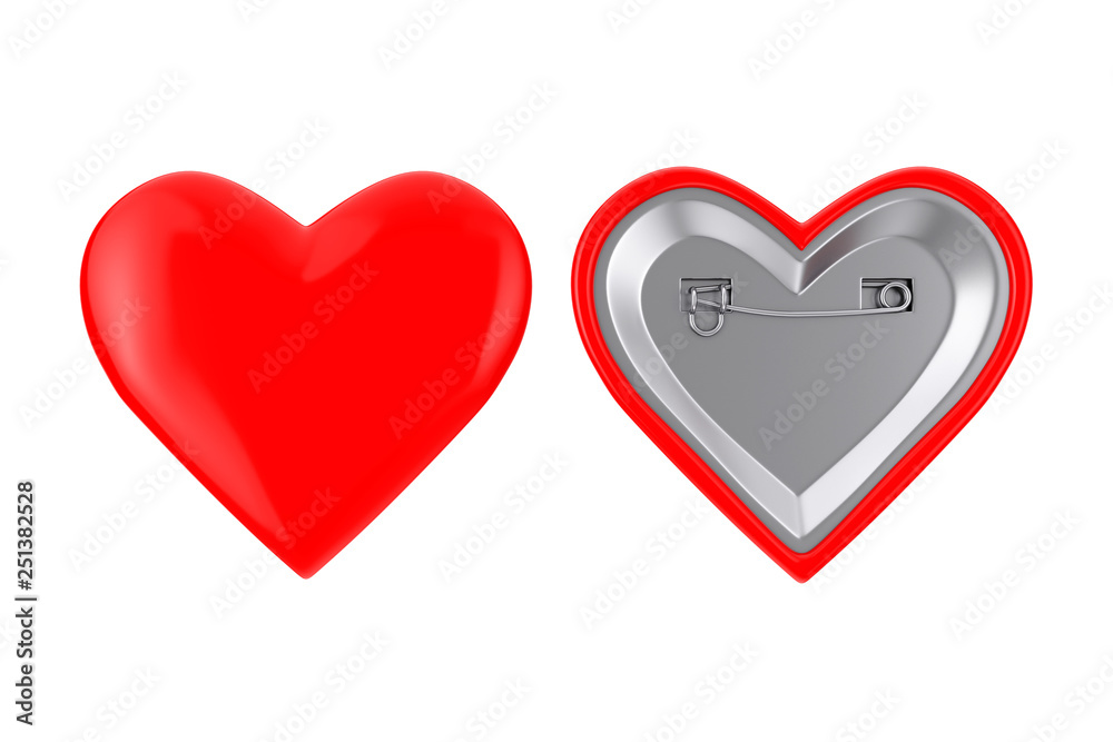 Poster red heart pin badges. 3d rendering