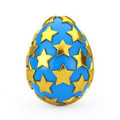 Blue Easter Egg with Golden Stars. 3d Rendering