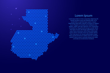 Guatemala map abstract schematic from blue triangles repeating pattern geometric background with nodes and space stars for banner, poster, greeting card. Vector illustration.