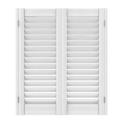 Retro White Wooden Window with Sutters Jalousie. 3d Rendering
