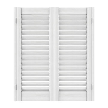 Retro White Wooden Window with Sutters Jalousie. 3d Rendering
