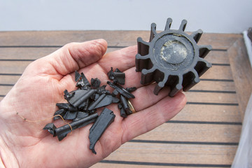 damaged waterpump impeller of a sailing yacht