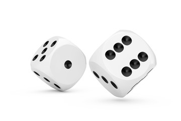 Casino Gambling Concept. White Game Dice Cubes in Flight