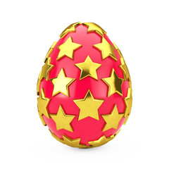 Red Easter Egg with Golden Stars. 3d Rendering
