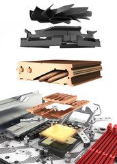 Simulation of CPU overheating Motherboard with processor and cooling system solated on white background 3d render