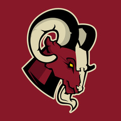 Modern professional logo for sport team. Ram mascot. Rams, vector symbol on a dark background.