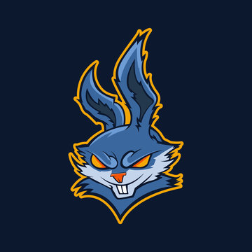 Modern professional logo for sport team. Evil rabbit mascot. Rabbits, vector symbol on a dark background.