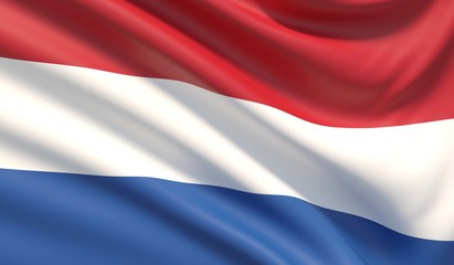 Flag of Netherlands. Waved highly detailed fabric texture. 3D illustration.