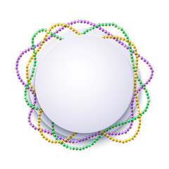 Mardi Gras banner template with decorative colorful beads frame, vector illustration