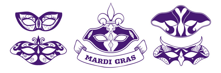 Set of carnival masks, Mardi Gras, carnival, party, vector illustration