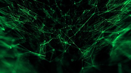 Abstract tehnology or medical web connection of dots particles and lines with depth of field green