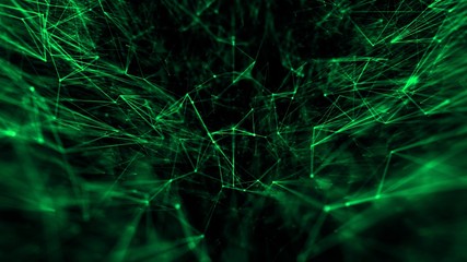Abstract tehnology or medical web connection of dots particles and lines with depth of field green