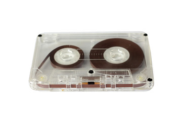 Audio retro vintage cassette tape isolated on white 80s style