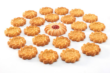 Cookies of different types on a white background
