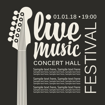 Vector poster for a live music festival or concert with an guitar neck and inscription in retro style. Template for flyers, banners, invitations, brochures and covers