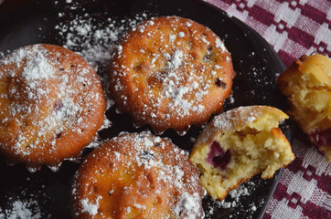 Muffins with Mixed Berries. Healthy Dessert, Pastry.